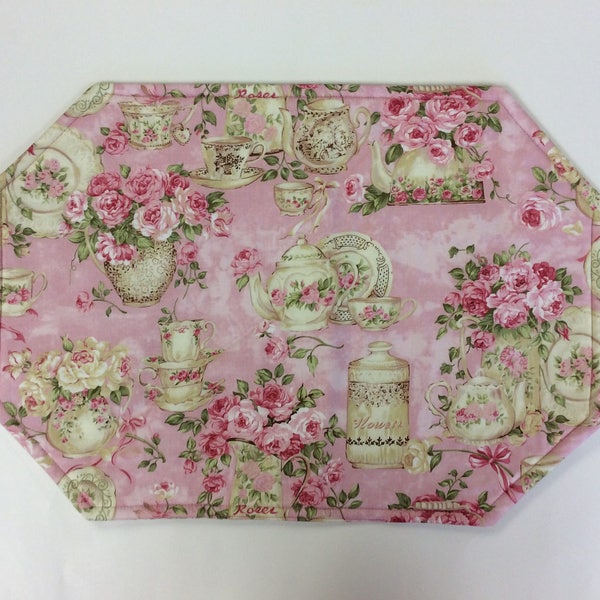 TEA TIME Placemats/Reversible/Pink/Set of 4 Or 6