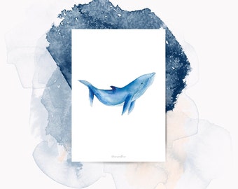 Blue Whale Illustration Print
