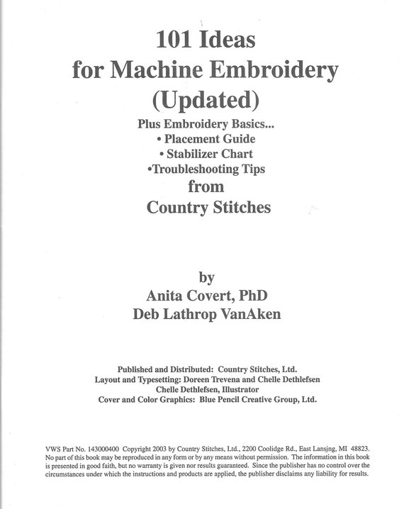 Stabilizer Chart For Machine Embroidery