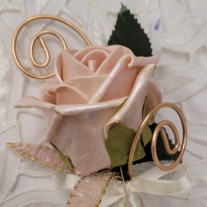 Peach rose buttonhole with crystal bead trim