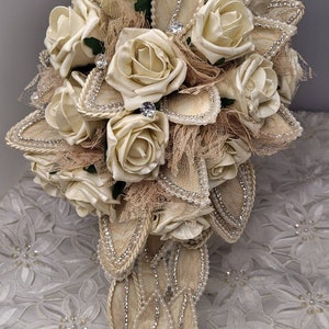 Rose Crystal and Lace Brides Bouquet Wedding Flowers