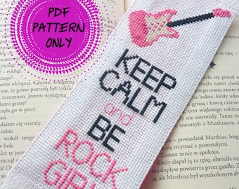 PDF Pattern - Cross stitch bookmark - Keep Calm and Be Rock Girl (download pdf)