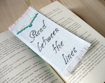 Cross stitch bookmark - Read between the lines, valentines day gift