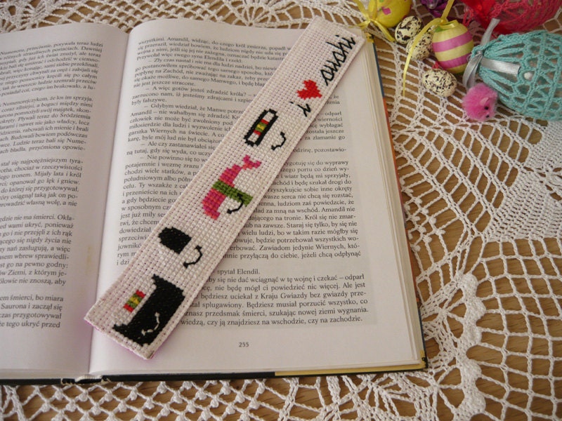 Cross stitch bookmark - I love sushi, embroidered bookmark, gift for readers, book lover
