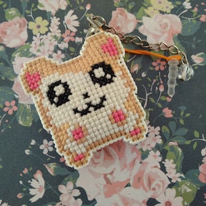 Cross stitch phone charm - kawaii hamster, gift for teens, cute keychain, kawaii charm, cute phone dangle, Dust Plug, Earphone Plug