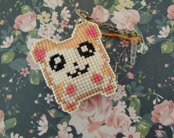 Cross stitch phone charm - kawaii hamster, gift for teens, cute keychain, kawaii charm, cute phone dangle, Dust Plug, Earphone Plug