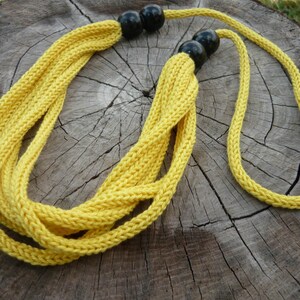 Crochet yellow necklace with beads, tricotin jewelry, crochet jewelry, knitted jewelry