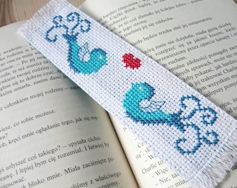 Cross stitch bookmark - blue birds, valentines day gift, embroidered bookmark, gift for readers, book lover