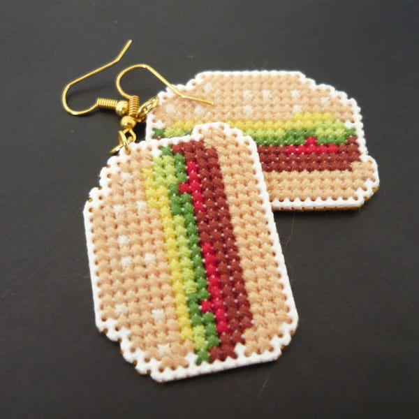 Cross stitch earrings - burgers