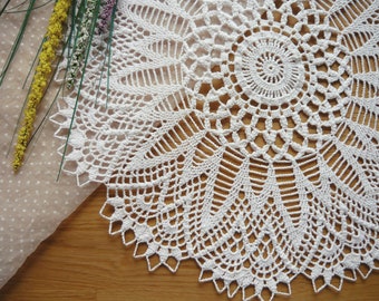 White crochet doily, Handmade table decoration, home decor, Centerpiece, Gift Idea