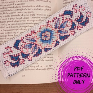 PDF Pattern - Cross stitch bookmark - Blue Flowers (download pdf)