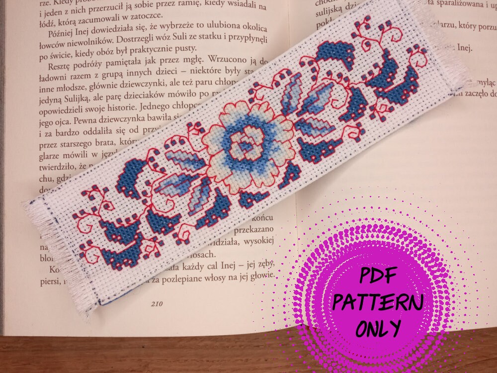 PDF Pattern Cross Stitch Bookmark Blue Flowers download - Etsy