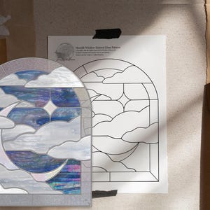 Moonlit Window Stained Glass Pattern. Intermediate Stained Glass Pattern. PDF FILE. Digital Download.