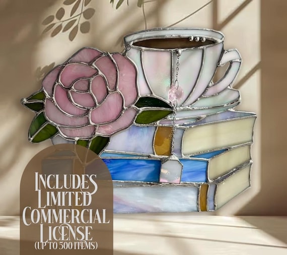 Tea (coffee) and Book Stack Stained Glass Pattern. Beginner