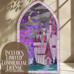 Moonlit Kingdom Stained Glass Pattern, Castle, Stars (PDF Pattern)