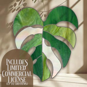 Monstera Leaf Stained Glass Pattern. Beginner Stained Glass Pattern. PNG FILE. Digital Download.