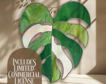 Modèle de vitrail feuille de Monstera. Modèle de vitrail pour débutants. FICHIER PNG. Téléchargement numérique.