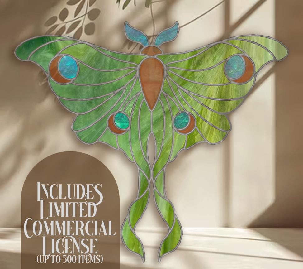 Lunar Moth Stained Glass Pattern: Intermediate Level (PDF/PNG Digital ...