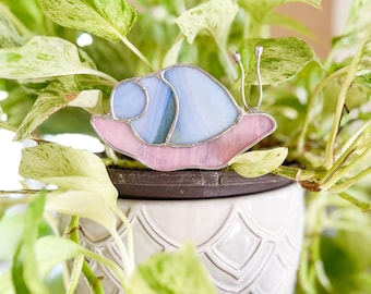 Supporto per piante a forma di lumaca in vetro colorato: decorazione a forma di lumaca rosa, viola e blu