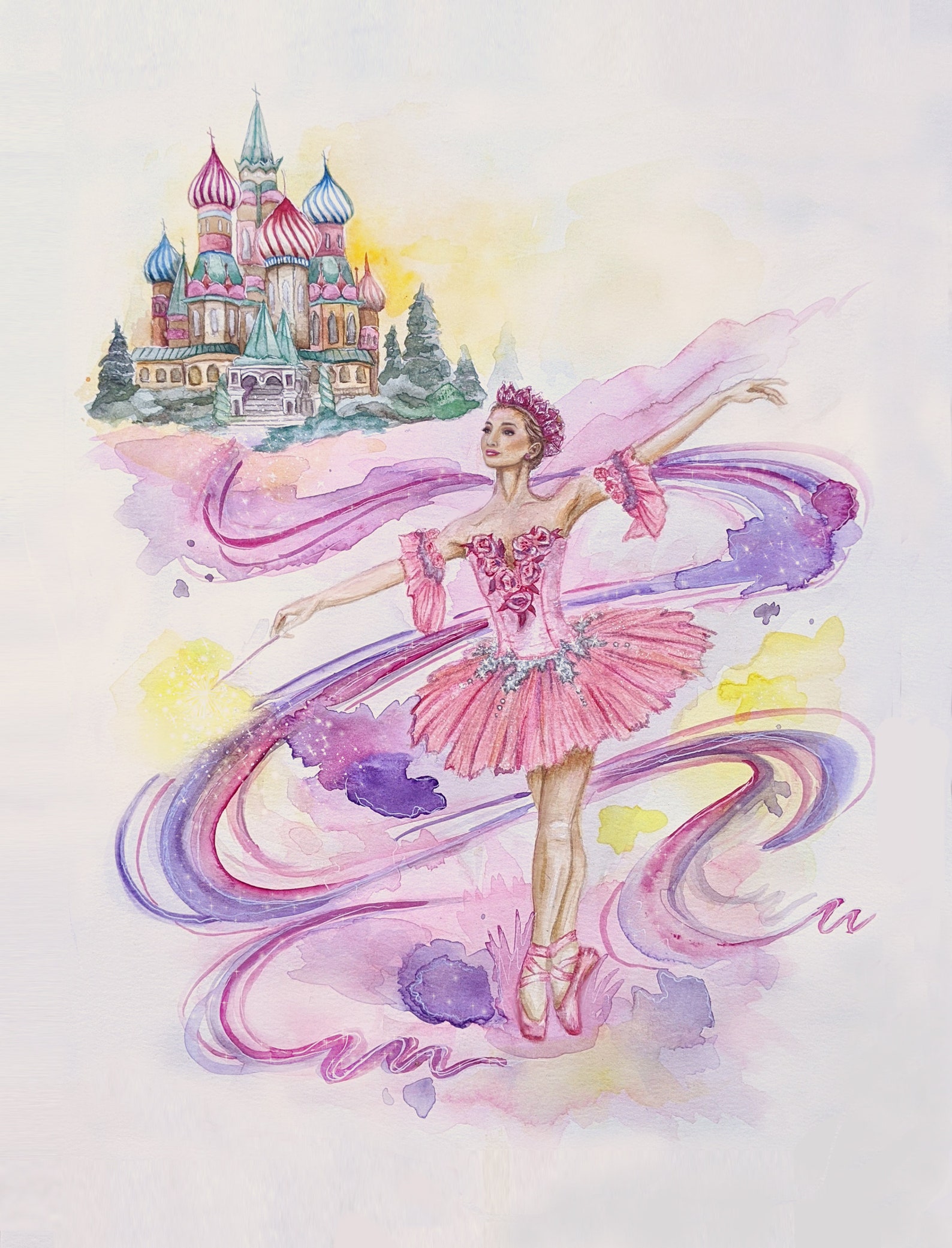 Nutcracker Sugar Plum Fairy Ballet Watercolor Print. Ballerina