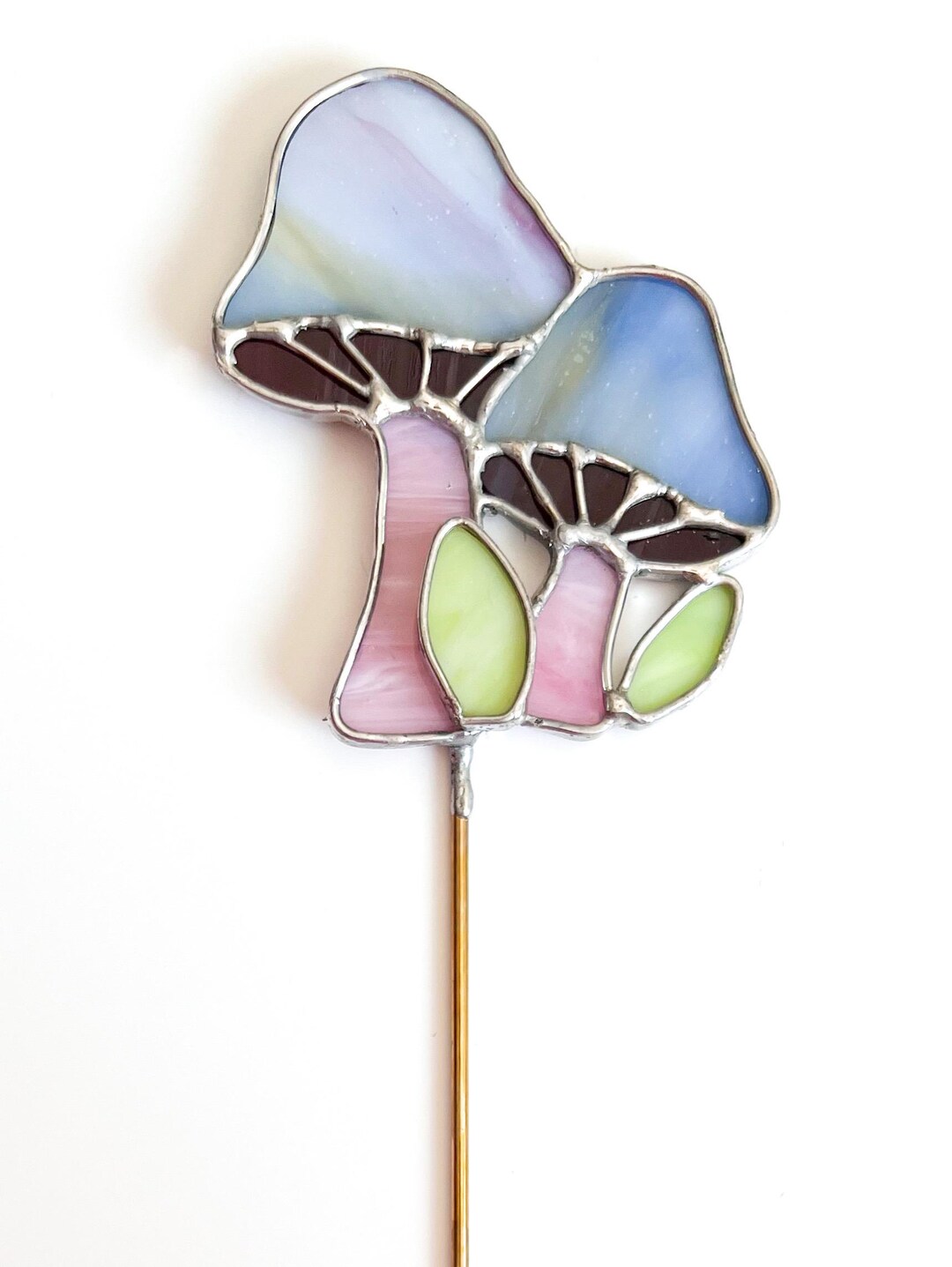 Mushroom Stained Glass Plant Stake. Purple/pink Swirl Glass Plant Stake ...