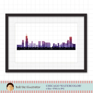 Chicago Skyline - Digital ClipArt - Acuarela - Cityscape Clipart - png & jpg files - Wall Art