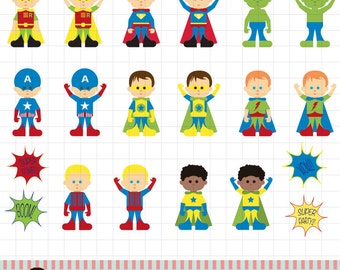 Boy Superhero Clip Art -  Super Hero Clipart, Party Clip Art - Children's Wall Art