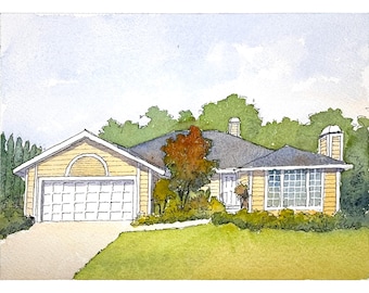 Custom Watercolor House Portrait, Hand Painted, Hand Drawn, Painting from Photo, Homeowner Gift, Realtor gift