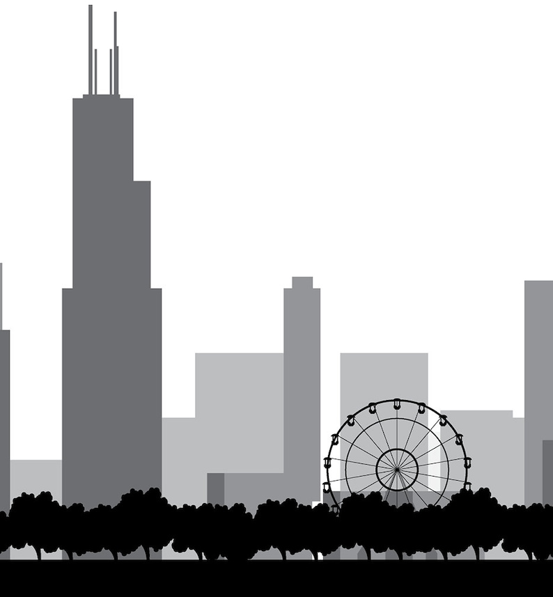 Chicago Skyline Digital Clipart Cityscape Clipart Svg Etsy