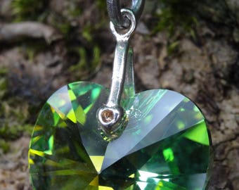 Swarovski Peridot AB Crystal heart pendant