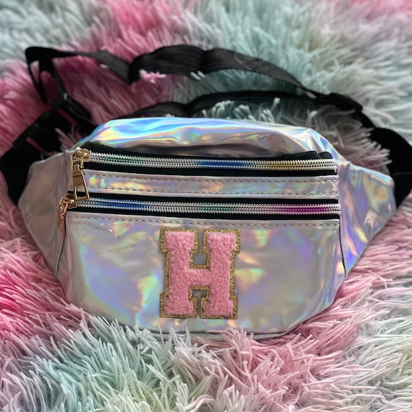 Personalized Chenille Silver Iridescent Fanny pack