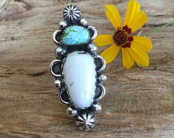 White Buffalo Turquoise Ring Artisan Jewelry Southwestern Jewelry OOAKStatement Ring Sterling Silver Size US 7