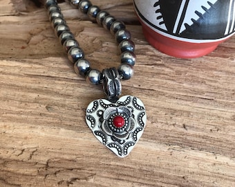 Mi Corazon Flora~ My Heart pendant~ Sterling silver~ Rosarita Wildflower~ Southwestern Jewelry~ Artisan Handmade (5226)