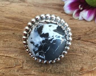 White Buffalo Turquoise Ring Artisan Jewelry Southwestern Jewelry OOAKStatement Ring Sterling Silver Size US 7