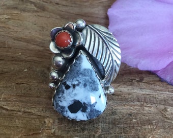 White Buffalo Turquoise Ring Artisan Jewelry Southwestern Jewelry OOAKStatement Ring Sterling Silver Size US 7