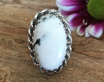 White Buffalo Turquoise Ring Artisan Jewelry Southwestern Jewelry OOAKStatement Ring Sterling Silver Size US 7