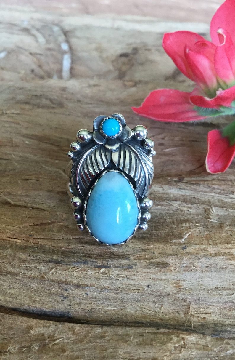 Larimar Statement ring Sterling Silver Artisan Handmade Southwestern style size 5 34