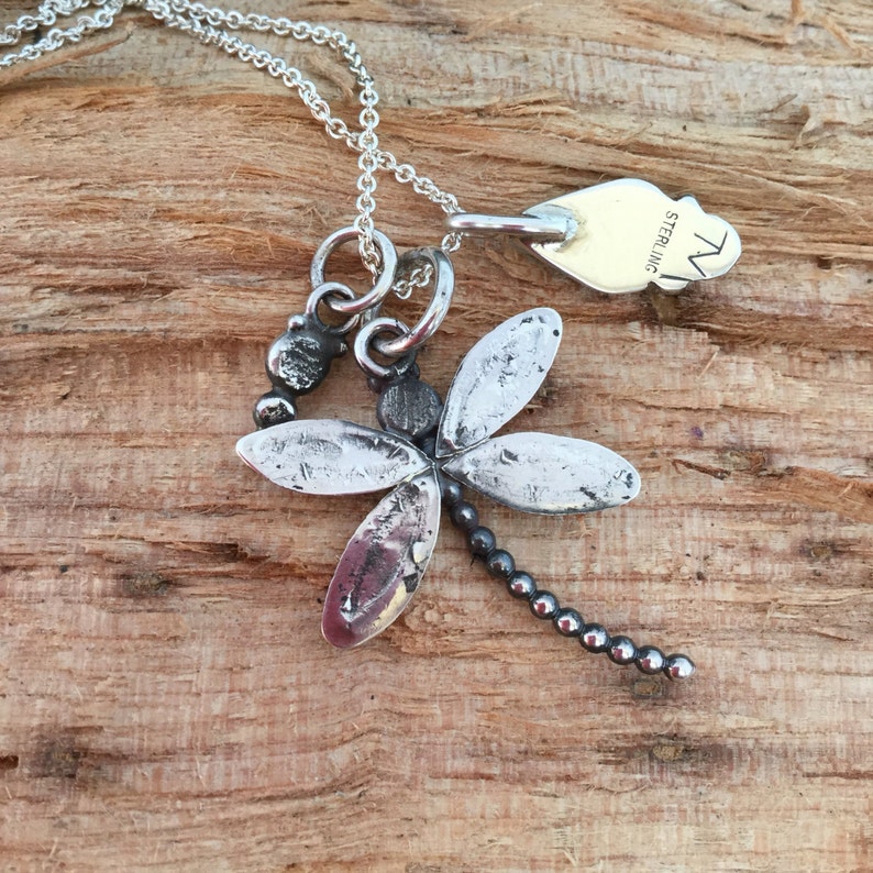Charm Necklace turquoise and DragonflyArtisan handmade BohoChic Southwestern Stering silver