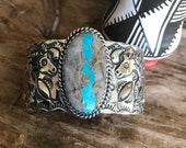 SPIRIT PONY, Stamped and Repousse Horse Cuff Bracelet Sterling Silver Artisan Handmade southwestern 5 5 8 long