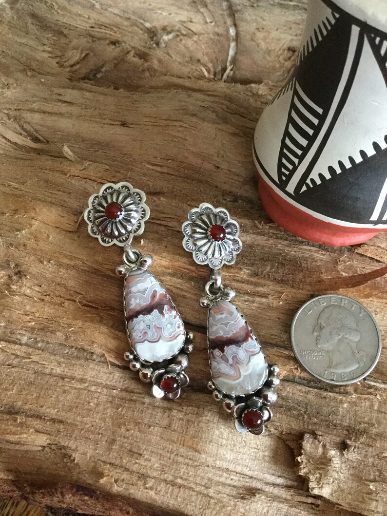 Laguna Agate EarringsArtisan Handmade Sterling Silver Carnelian Wildflowers