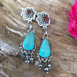 Tyrone Turquoise earrings with Navajo Pearls~ sterling silver~ Southwestern earrings (5186)