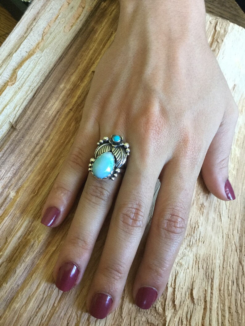 Larimar Statement ring Sterling Silver Artisan Handmade Southwestern style size 5 34