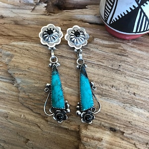 Gem Silica and Black Onyx Wildflowers Earrings~ Artisan Handmade~ Sterling silver~ Southwestern Jewelry (5247)
