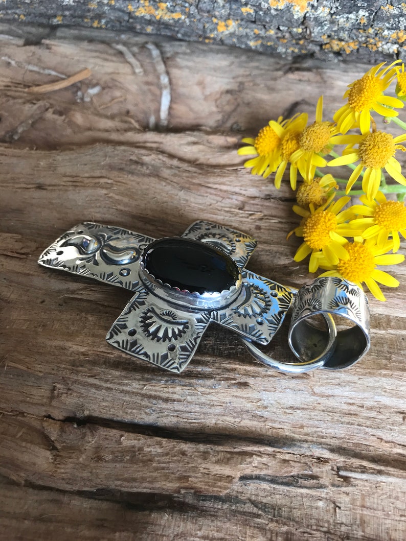 Huge Cross Pendant With Black Onyx~ Sterling Silver~ Southwestern ...