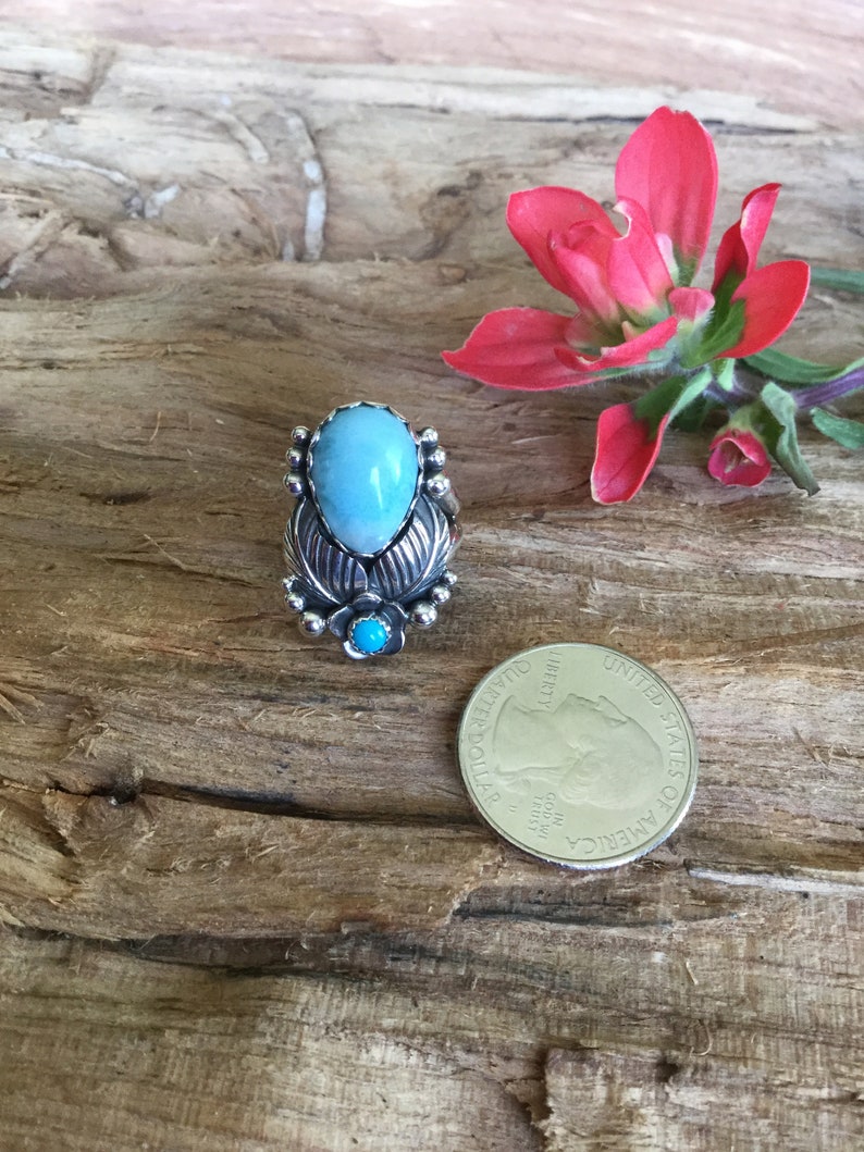 Larimar Statement ring Sterling Silver Artisan Handmade Southwestern style size 5 34