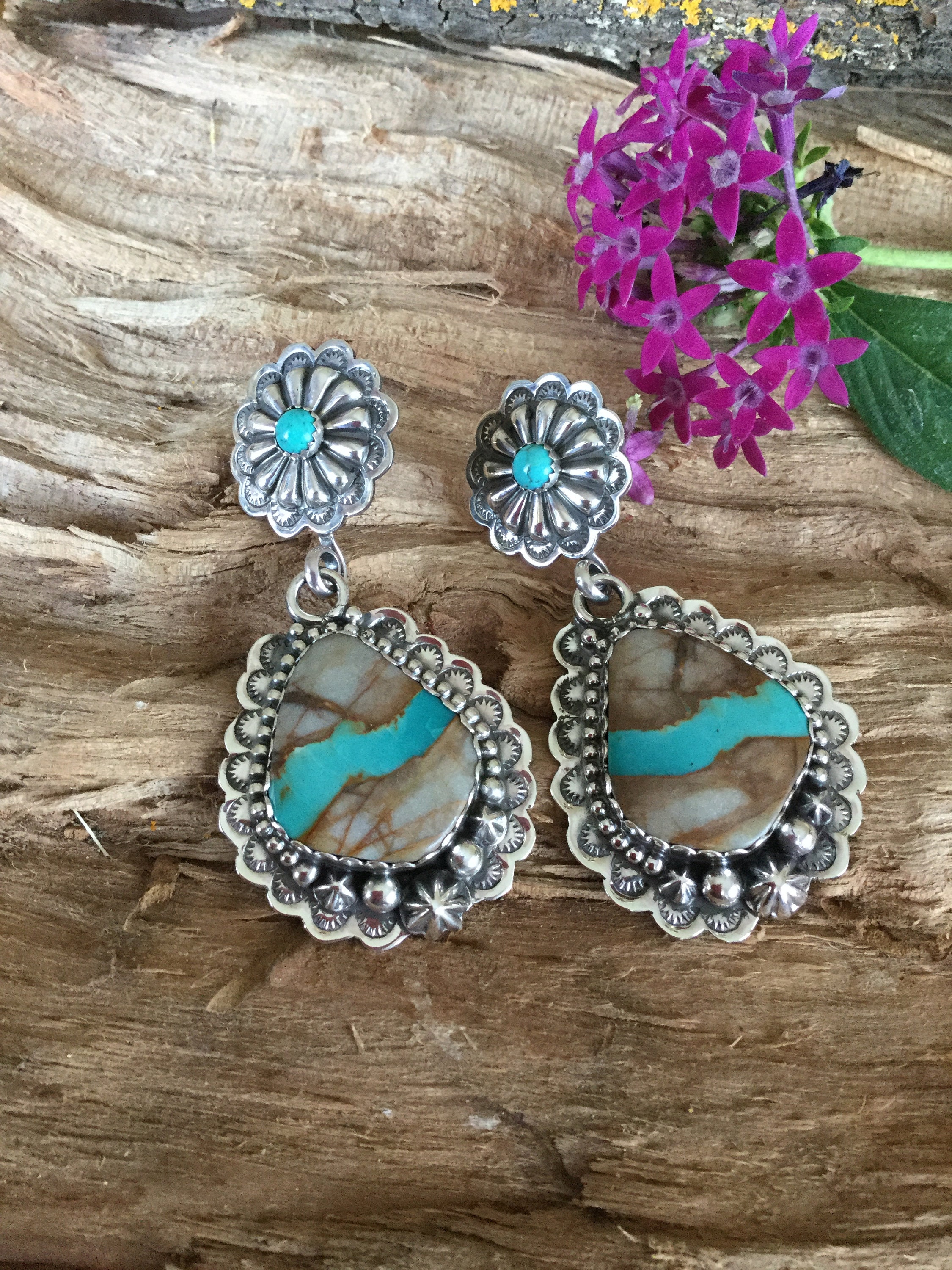 Royston ribbon Turquoise earrings sterling silver | Etsy