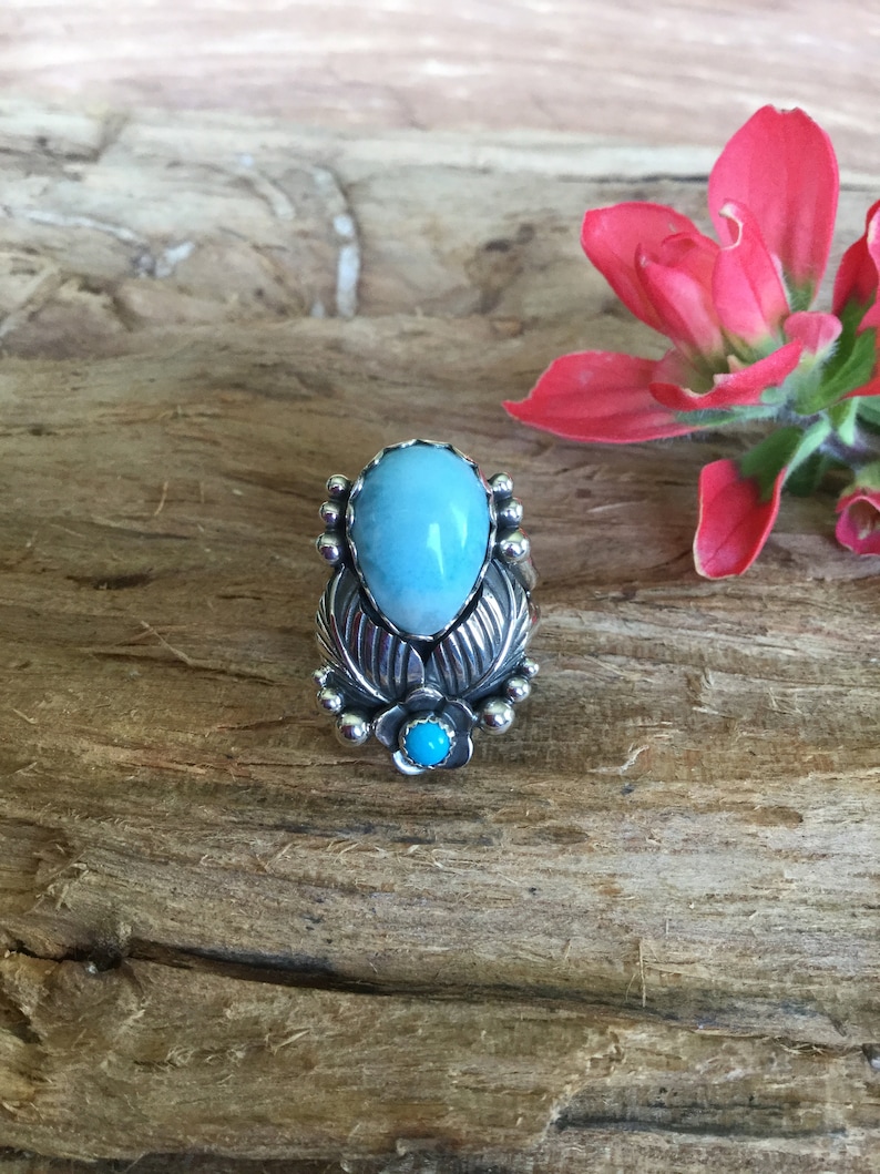 Larimar Statement ring Sterling Silver Artisan Handmade Southwestern style size 5 34