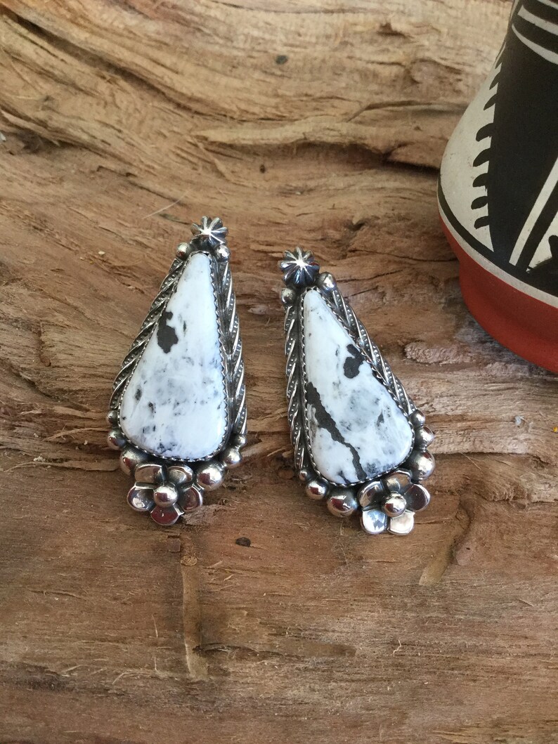 White Buffalo Turquoise Post earrings~ Artisan Handmade~ Sterling Silver~Southwestern Style