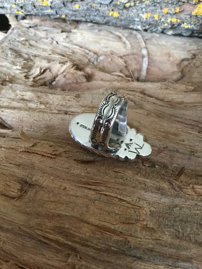 White Buffalo Turquoise Ring Artisan Jewelry Southwestern Jewelry OOAKStatement Ring Sterling Silver Size US 7