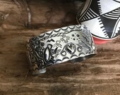 SPIRIT PONY, Stamped and Repousse Cuff Bracelet Sterling Silver Artisan Handmade southwestern 5 3 4 long